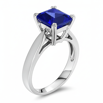 Blue Sapphire Solitaire Engagement Emerald Ring 2 Carats Prong Set