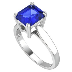 Natural Real ( Not Lab Grown )  Blue Sapphire Solitaire Engagement Emerald Ring 2 Carats Prong Set