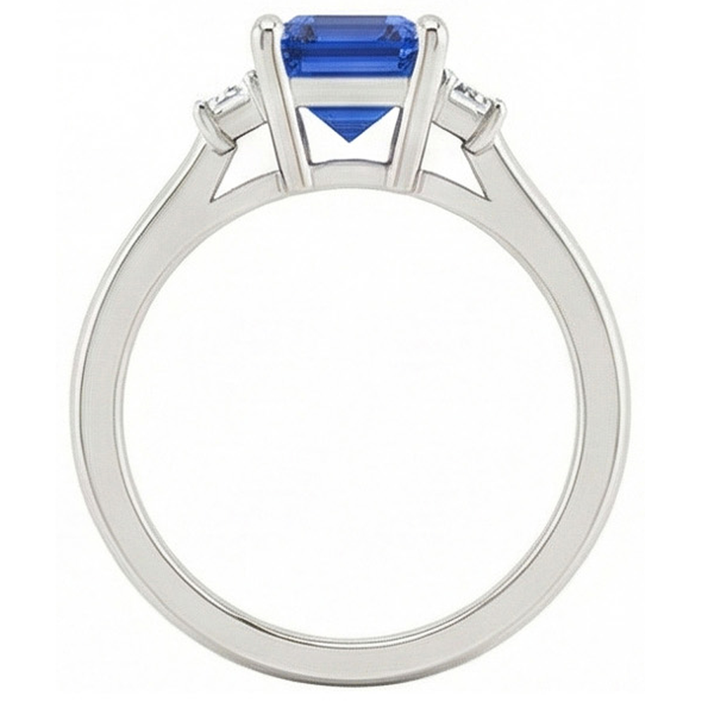 Natural Real ( Not Lab Grown )  Blue Sapphire Solitaire Ring 2 Carats Basket Set Emerald Cut Jewelry