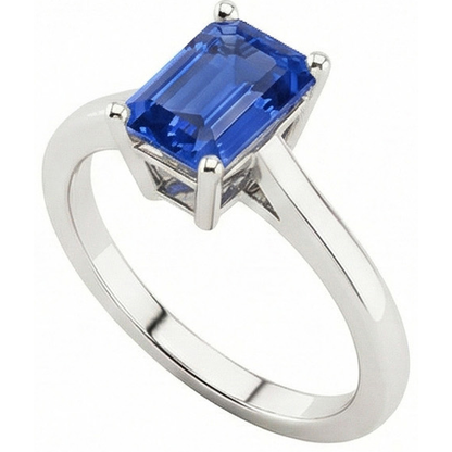 Natural Real ( Not Lab Grown )  Blue Sapphire Solitaire Ring 2 Carats Basket Set Emerald Cut Jewelry