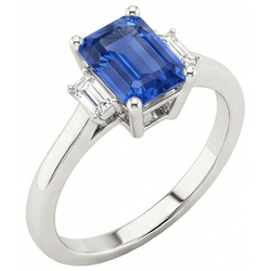 Natural Real ( Not Lab Grown )  Blue Sapphire Solitaire Ring 2 Carats Basket Set Emerald Cut Jewelry
