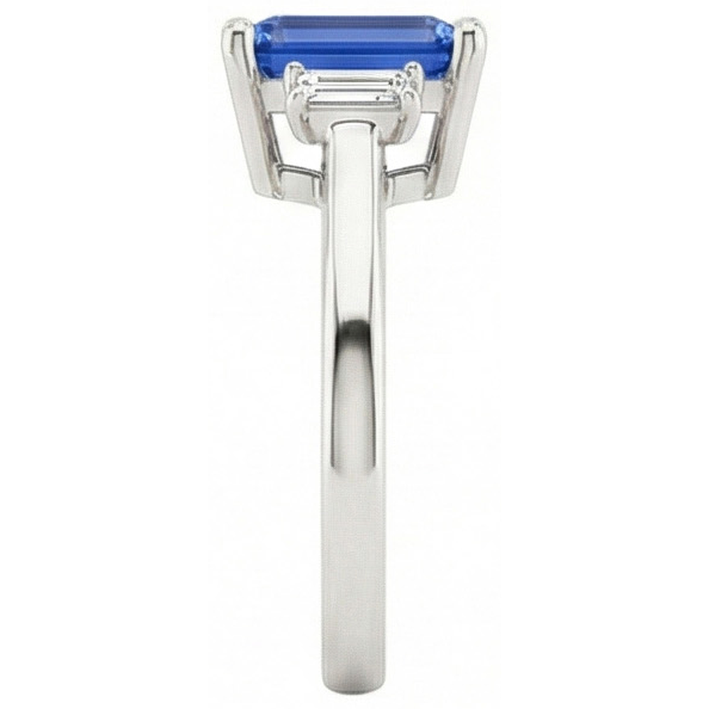 Natural Real ( Not Lab Grown )  Blue Sapphire Solitaire Ring 2 Carats Basket Set Emerald Cut Jewelry