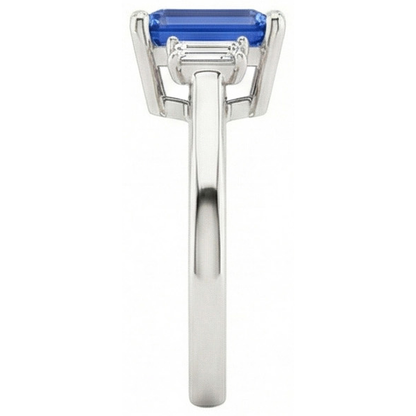 Natural Real ( Not Lab Grown )  Blue Sapphire Solitaire Ring 2 Carats Basket Set Emerald Cut Jewelry