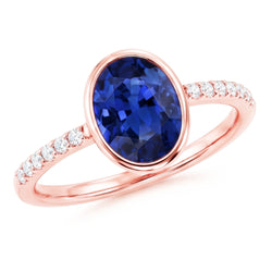 Blue Sapphire Solitaire Ring Bezel Set With Natural Earth Mined Diamonds Gold 3.50 Carats