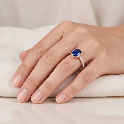 Blue Sapphire Solitaire Ring Bezel Set With Natural Earth Mined Diamonds Gold 3.50 Carats