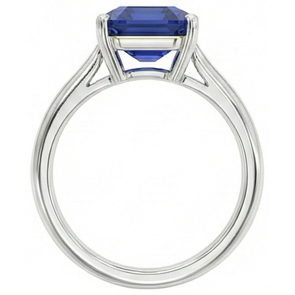 Natural Real ( Not Lab Grown )  Blue Sapphire Solitaire Ring Emerald Cut 1.50 Carats White Gold