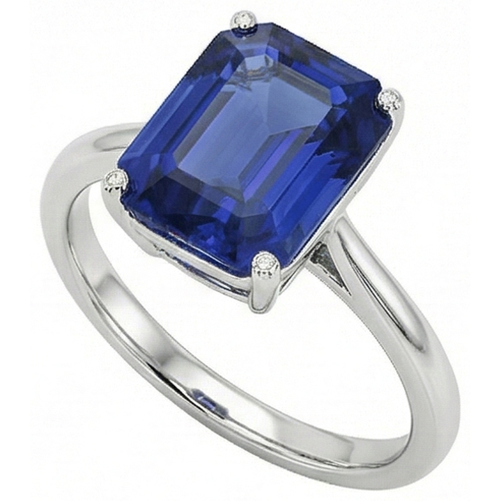 Natural Real ( Not Lab Grown )  Blue Sapphire Solitaire Ring Emerald Cut 1.50 Carats White Gold