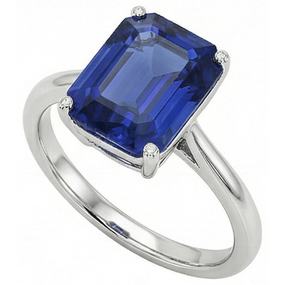 Natural Real ( Not Lab Grown )  Blue Sapphire Solitaire Ring Emerald Cut 1.50 Carats White Gold