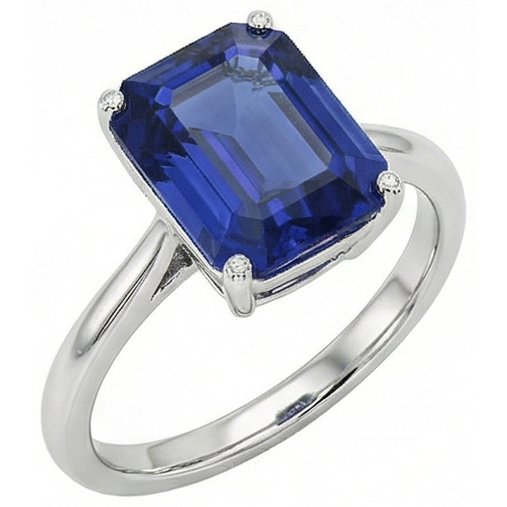 Natural Real ( Not Lab Grown )  Blue Sapphire Solitaire Ring Emerald Cut 1.50 Carats White Gold