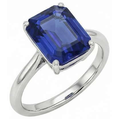 Natural Real ( Not Lab Grown )  Blue Sapphire Solitaire Ring Emerald Cut 1.50 Carats White Gold