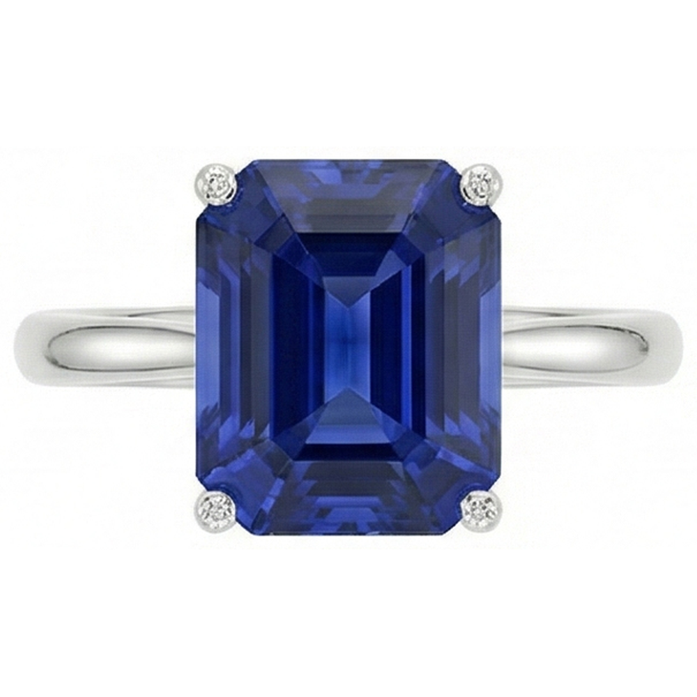 Natural Real ( Not Lab Grown )  Blue Sapphire Solitaire Ring Emerald Cut 1.50 Carats White Gold