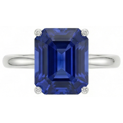 Natural Real ( Not Lab Grown )  Blue Sapphire Solitaire Ring Emerald Cut 1.50 Carats White Gold