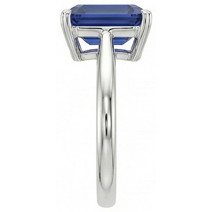 Natural Real ( Not Lab Grown )  Blue Sapphire Solitaire Ring Emerald Cut 1.50 Carats White Gold