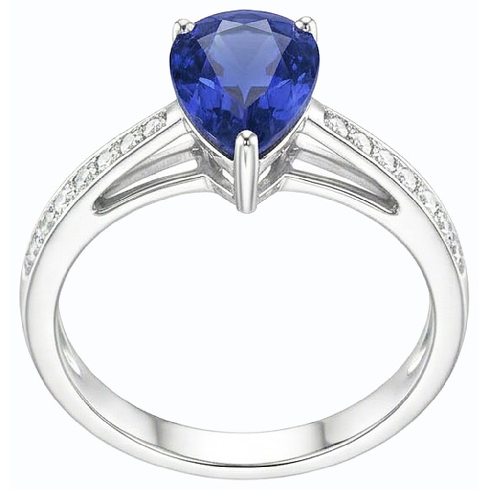 Blue Sapphire Solitaire Ring & Pave Set Natural Earth Mined Diamond Accents 2.50 Carats