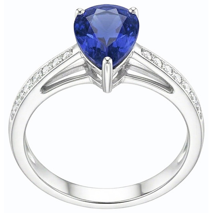 Blue Sapphire Solitaire Ring & Pave Set Natural Earth Mined Diamond Accents 2.50 Carats
