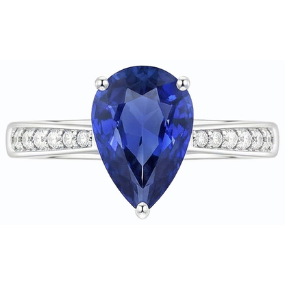 Blue Sapphire Solitaire Ring & Pave Set Natural Earth Mined Diamond Accents 2.50 Carats