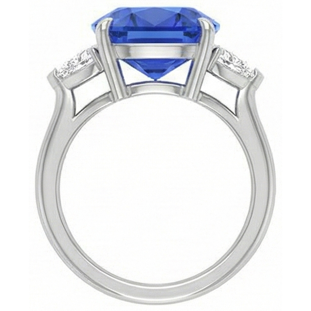 Blue Sapphire Three Stone Ring Oval & Trillion Natural Earth Mined Diamonds 4.50 Carats