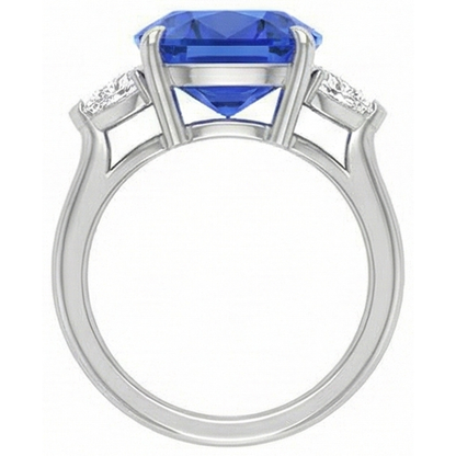 Blue Sapphire Three Stone Ring Oval & Trillion Natural Earth Mined Diamonds 4.50 Carats