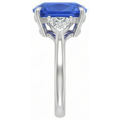 Blue Sapphire Three Stone Ring Oval & Trillion Natural Earth Mined Diamonds 4.50 Carats