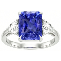 Blue Sapphire Trilliant Natural Earth Mined Diamond 3 Stone Ring 3 Carats Trellis Setting