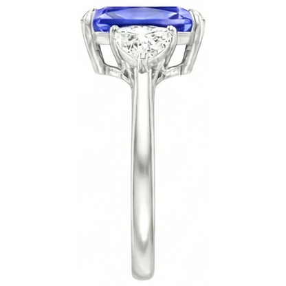 Blue Sapphire Trilliant Natural Earth Mined Diamond 3 Stone Ring 3 Carats Trellis Setting