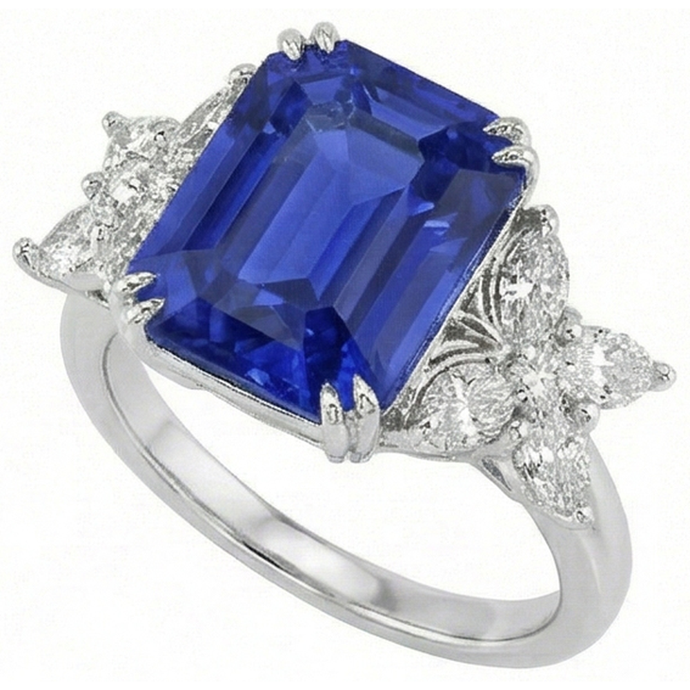 Blue Sapphire Wedding Ring Emerald Butterfly Style Natural Earth Mined Diamonds 3 Carats