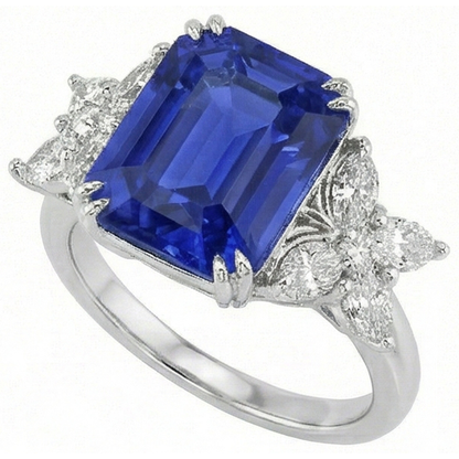 Blue Sapphire Wedding Ring Emerald Butterfly Style Natural Earth Mined Diamonds 3 Carats