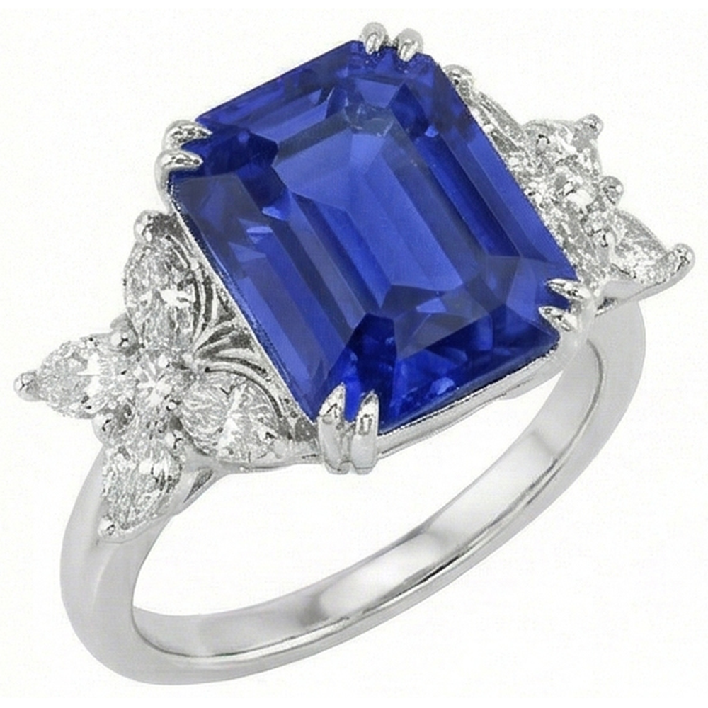 Blue Sapphire Wedding Ring Emerald Butterfly Style Natural Earth Mined Diamonds 3 Carats