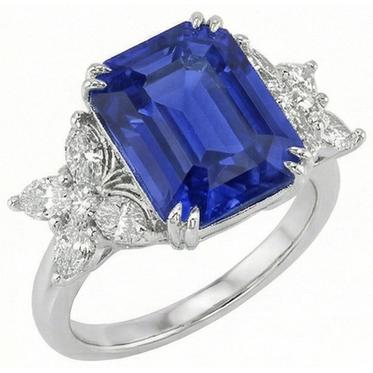 Blue Sapphire Wedding Ring Emerald Butterfly Style Natural Earth Mined Diamonds 3 Carats
