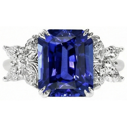 Blue Sapphire Wedding Ring Emerald Butterfly Style Natural Earth Mined Diamonds 3 Carats