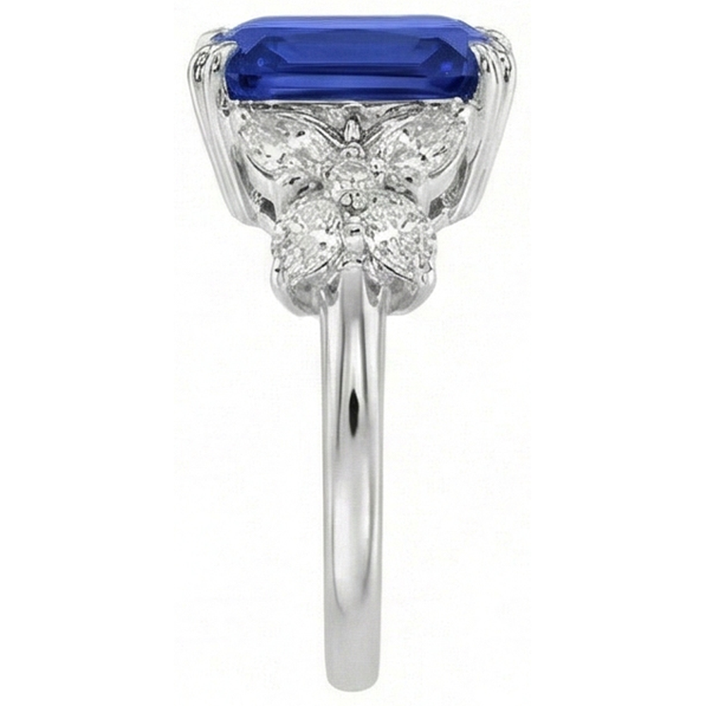 Blue Sapphire Wedding Ring Emerald Butterfly Style Natural Earth Mined Diamonds 3 Carats