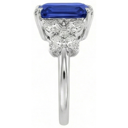 Blue Sapphire Wedding Ring Emerald Butterfly Style Natural Earth Mined Diamonds 3 Carats