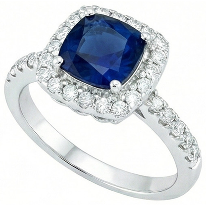 Blue Sapphire With Natural Earth Mined Diamonds 3.50 Ct Anniversary Ring White Gold 14K