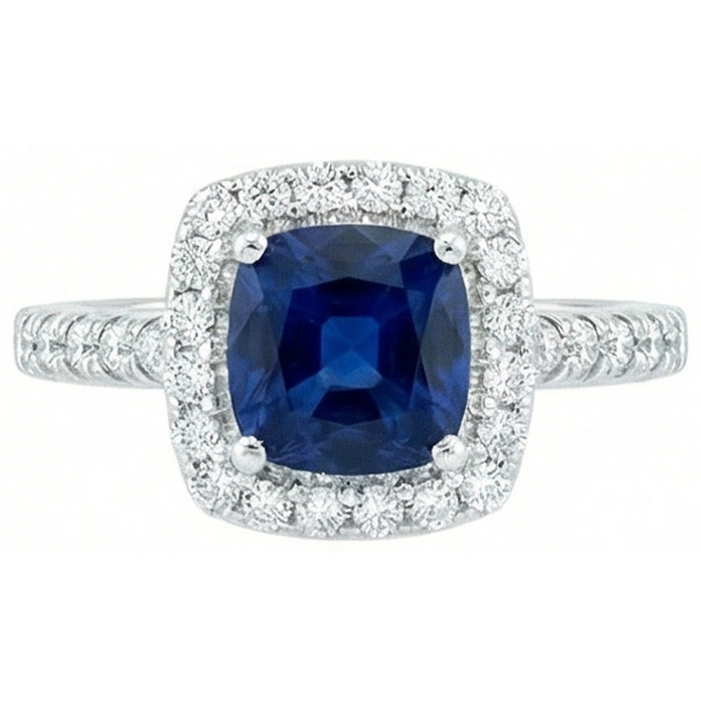 Blue Sapphire With Natural Earth Mined Diamonds 3.50 Ct Anniversary Ring White Gold 14K