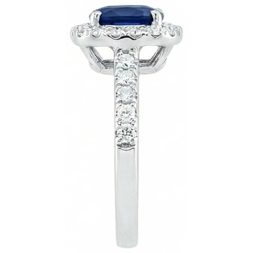 Blue Sapphire With Natural Earth Mined Diamonds 3.50 Ct Anniversary Ring White Gold 14K
