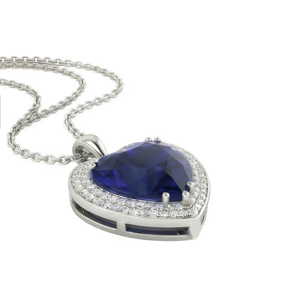 Blue Sapphire & IGI CERTIFIED Diamond Double Halo Heart Pendant 6.50 Carats Gold