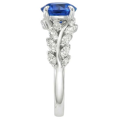 Blue Sapphire & Marquise Natural Earth Mined Diamond Ring 3 Carats New