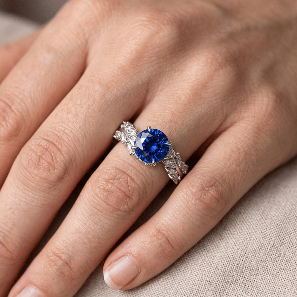 Blue Sapphire & Marquise Natural Earth Mined Diamond Ring 3 Carats New