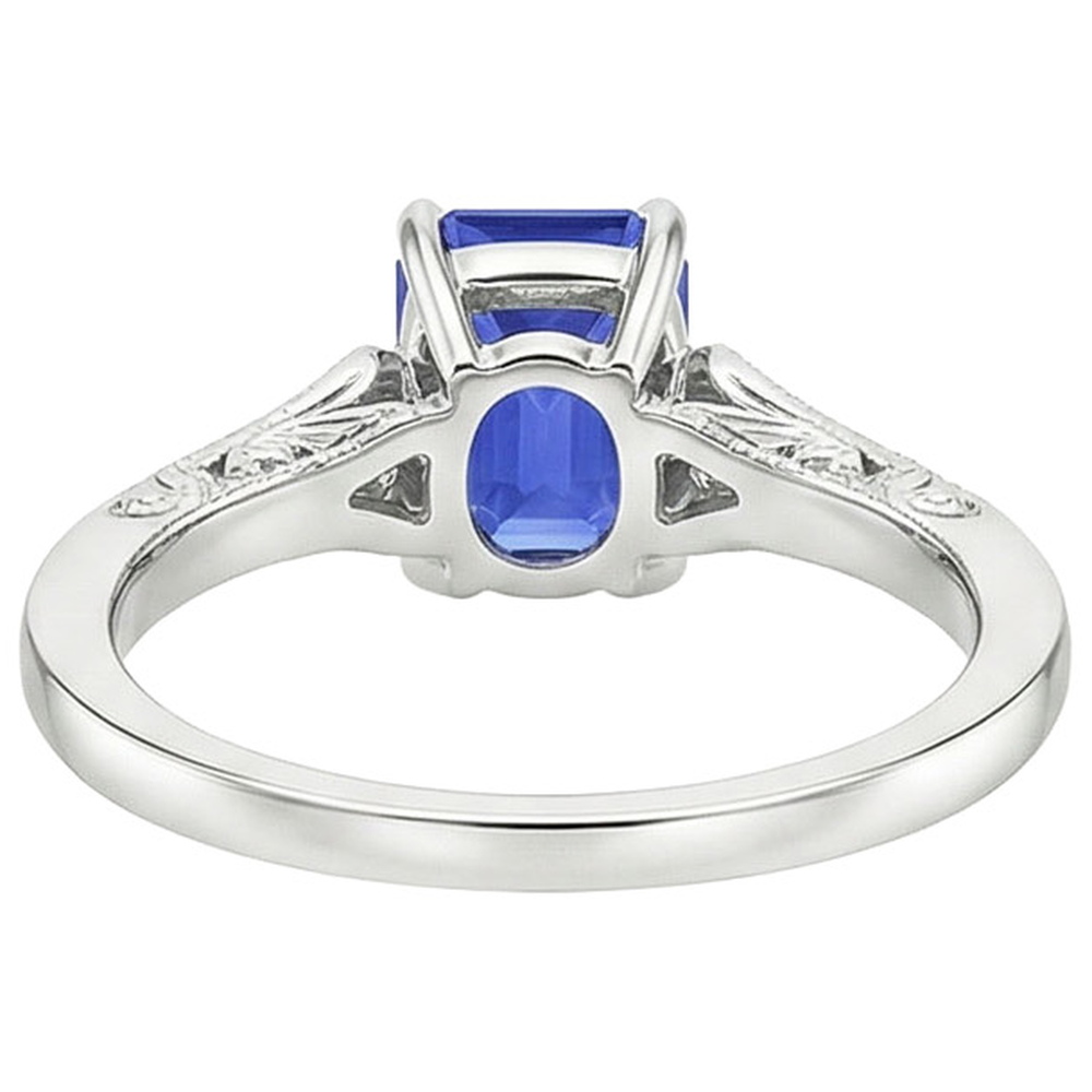 Blue Sapphire & Natural Earth Mined Diamond 3 Stones Ring 3.25 Carats Emerald Cut