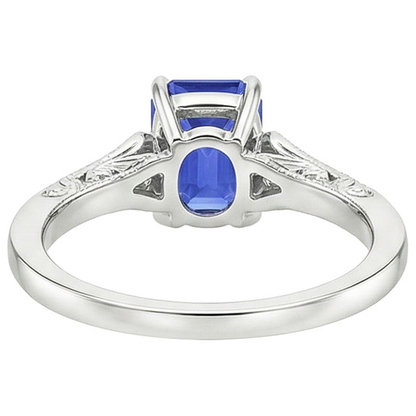 Blue Sapphire & Natural Earth Mined Diamond 3 Stones Ring 3.25 Carats Emerald Cut