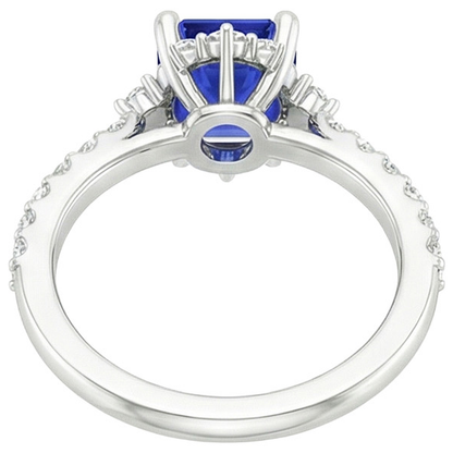 Blue Sapphire & Natural Earth Mined Diamond Ring 4.25 Carat Emerald Solitaire With Accents