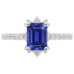 Blue Sapphire & Natural Earth Mined Diamond Ring 4.25 Carat Emerald Solitaire With Accents