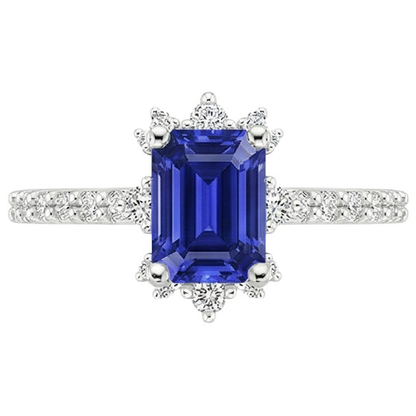 Blue Sapphire & Natural Earth Mined Diamond Ring 4.25 Carat Emerald Solitaire With Accents