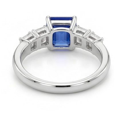 Blue Sapphire & Natural Earth Mined Diamond Ring Emerald 2.50 Carats 5 Stone Jewelry