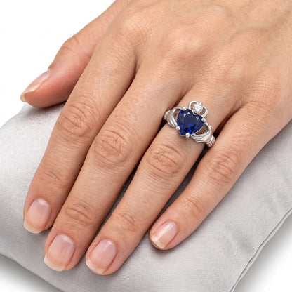 Blue Sapphire & Natural Earth Mined Diamond Ring Heart Shaped 2.25 Carats White Gold 14K