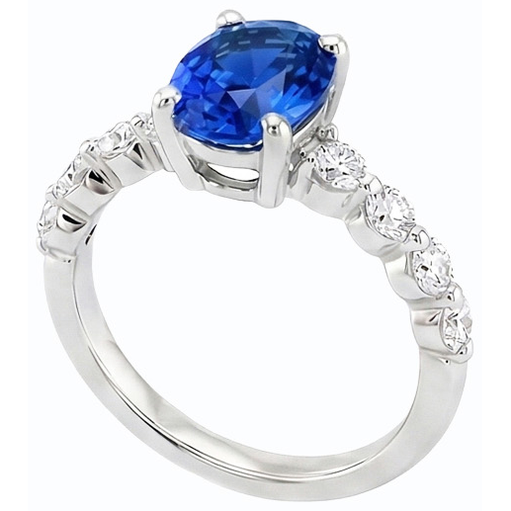 Blue Sapphire & Natural Earth Mined Diamond Ring Oval Shaped 4.50 Carats Women’s Jewelry