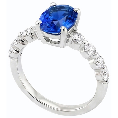 Blue Sapphire & Natural Earth Mined Diamond Ring Oval Shaped 4.50 Carats Women’s Jewelry