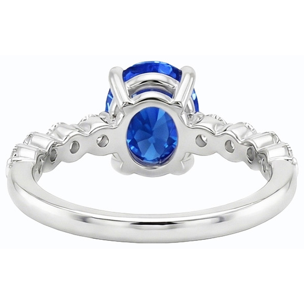 Blue Sapphire & Natural Earth Mined Diamond Ring Oval Shaped 4.50 Carats Women’s Jewelry