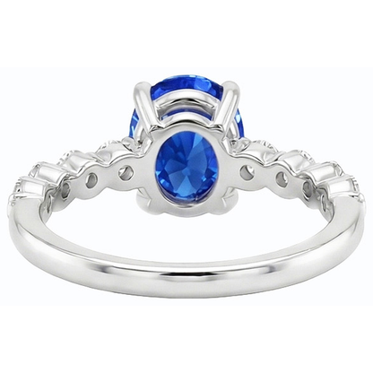 Blue Sapphire & Natural Earth Mined Diamond Ring Oval Shaped 4.50 Carats Women’s Jewelry