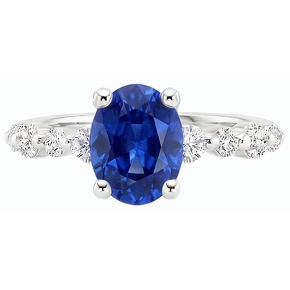 Blue Sapphire & Natural Earth Mined Diamond Ring Oval Shaped 4.50 Carats Women’s Jewelry